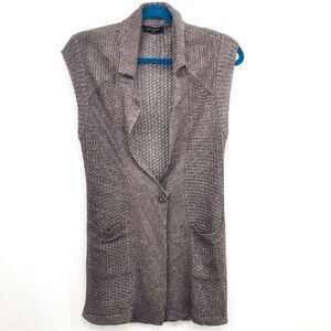 Pierre Cardin Metallic Bronze Knit Sleeveless Holiday Cardigan Sweater Vest